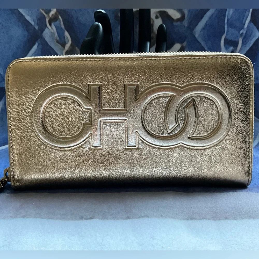 SOLD- Jimmy Choo Bettina Gold Zip Around Wallet - Picture 1 of 16